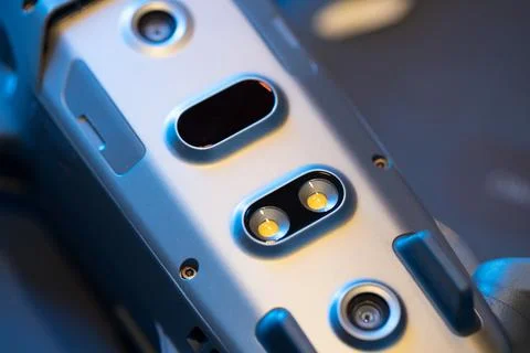 View of the lower part of the drone body, diode illumination,infrared obstacle Stock Photos