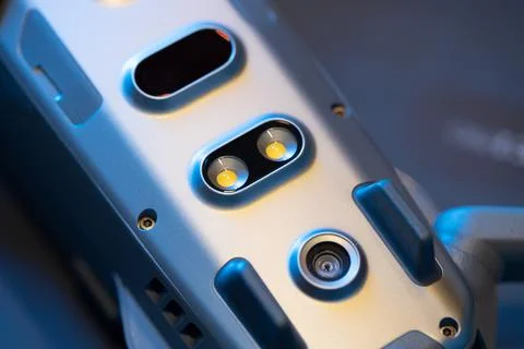 View of the lower part of the drone body, diode illumination,infrared obstacle Stock Photos