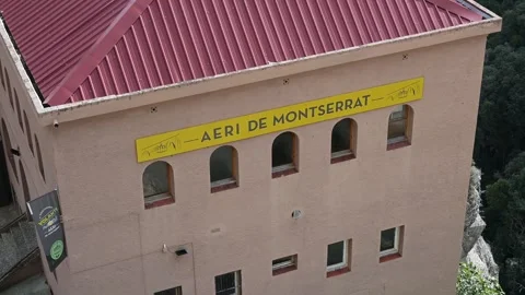 View of the Lower Station of the 'Aeri de Montserrat' Cable Car to the Monastery Stock Footage 285268099
