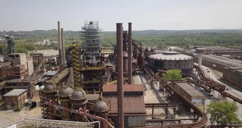 View of the lower Vitkovice district in Ostrava, Czech Republic. Stock Footage 121400456