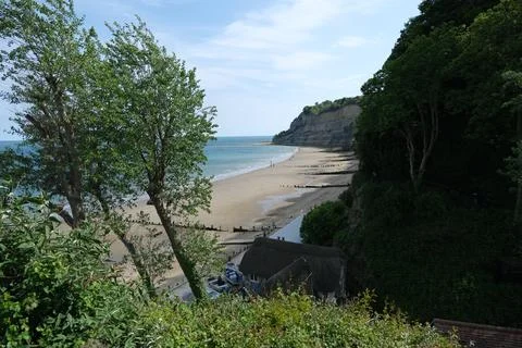 View of Luccombe Cliffs from Shanklin Chine on the Isle of Wight Stock Photos