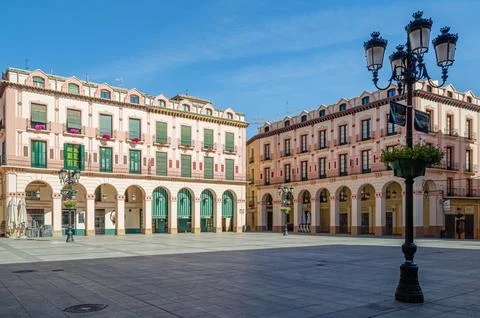 View of Luis Lopez Allue square in Huesca, Spain Stock Photos