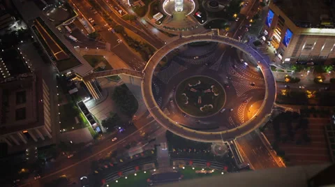 View of Lujiazui Traffic Circle at night , Shanghai, China, Shanghai, China Stock Footage 38677486