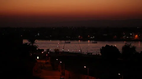 View of Luxor and the Nile river after sunset, Egypt Stock Footage 38773732