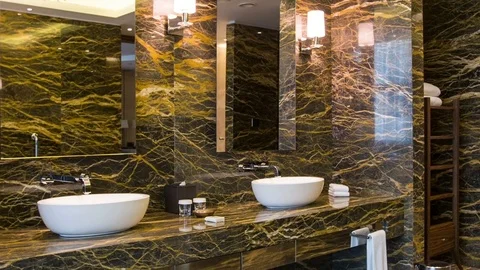 View of luxurious hotel bathroom Stock Footage 74377094