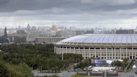 View of Luzhniki Stadium and complex from Sparrow Hills Stock Footage 114685979
