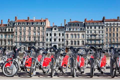View of lyon with bikes Stock Photos