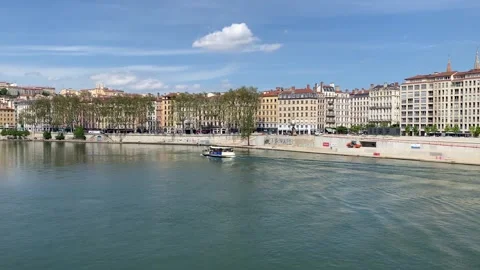 View of Lyon City, River Rhône, and Bridges, France – May 10, 2023 Видео 246146554