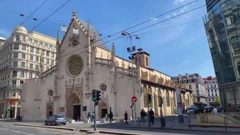 View of Lyon Cityscape Including Basilica and Urban Buildings Видео 246147310