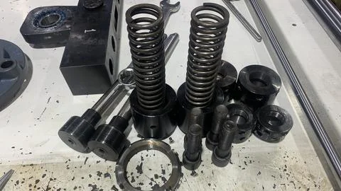 View of machine industry items such as gears and shafts Foto stock