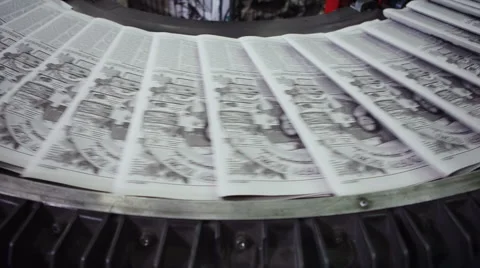 View of machine in Printing house. Semi finished product going through the Video stock 45886896