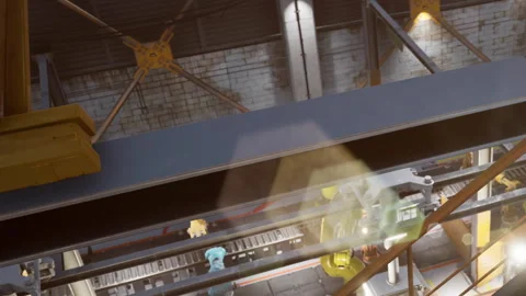 View of machinery and workers in a factory setting during daytime hours Stock Footage 345007334