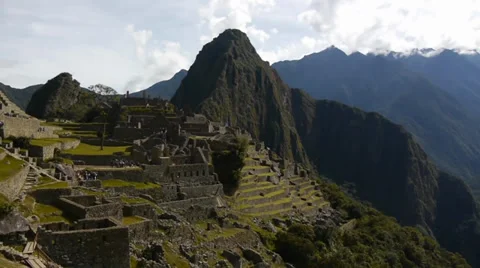 View of Machu Picchu terraced structures Stock Footage 39915367
