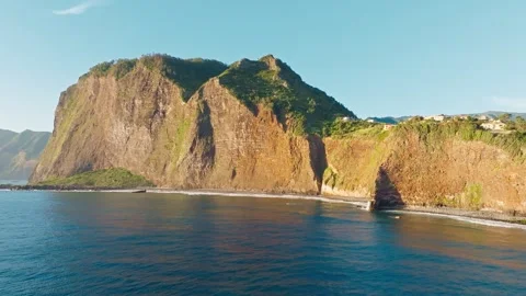 View of Madeira cliffs coastline landscape, Madeira island, Portugal Stock Footage 342409229