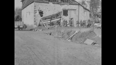 View of Madeleine farm used as Post Command of the 11th Inf, 5th Division - 1918 Stock Footage 98960011