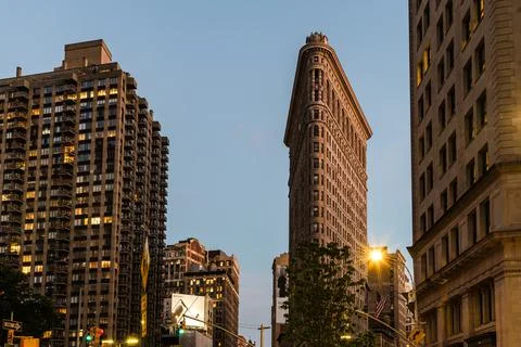 View of Madison Square and Flatiron Building at Sunset in New York Stock Photos