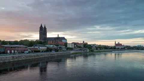 View of Magdeburg skyline on sunset Stock Footage 134056031