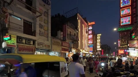 View of the Main Bazar road with buzy traffic in the evening Stock Footage 279184886