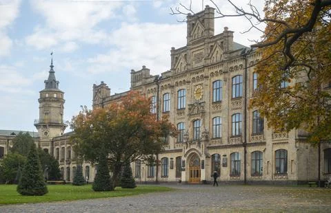 View of the main building of the Kyiv Polytechnic Institute on an autumn day Stock Photos
