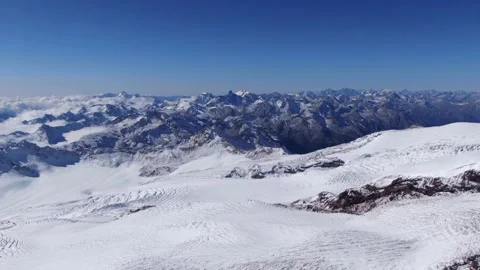 View of the main Caucasus range from Elbrus, panorama of the Caucasus Mountains. Stock Footage 147636559