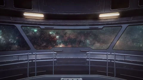 View From Main Deck Of Spaceship As It Flies Through Colorful Cosmos In Video stock 236600110