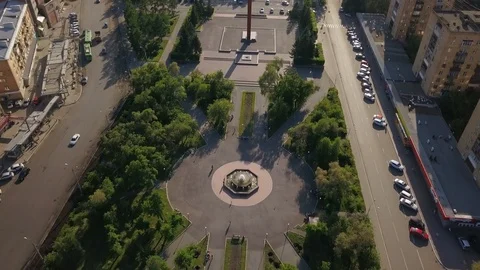 View of main red square in Krasnoyarsk city at sunny day drone footage Video stock 94152422