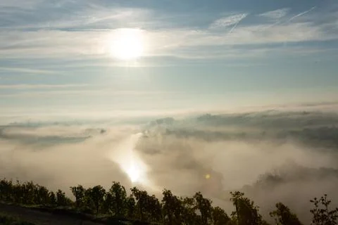 View onto Main river hardly visible through the fog Foto stock