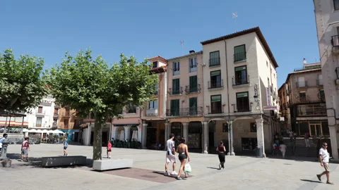 View of the main square of Aranda de Duero in Burgos, Spain. Trips to historical Stock Footage 344187667