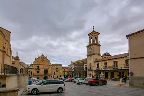 View of main square of Chinchilla de Monte-Aragon. Province of Albacete Stock Photos