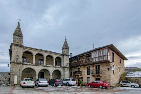 View of the main square of the medieval town of Puebla de Sanabria Stock Photos