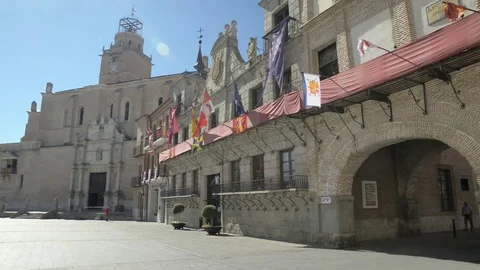 View of the main square of Medina del Campo in the province of Valladolid, Sp Stock Footage 78748746