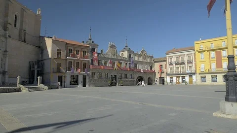 View of the main square of Medina del Campo in the province of Valladolid, Sp Stock Footage 78748754