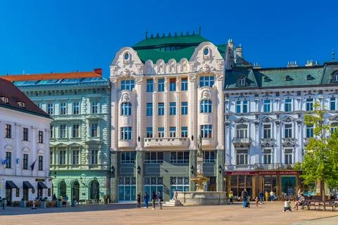 View of the Main Square in the old of Bratislava, Slovakia Stock Photos
