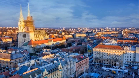 View of main square in Zagreb, Croatia Stock Footage 99417493