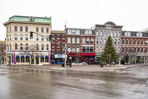 View of the Main Street. example of Art Deco architecture.in Bangor, Maine, U Stock Photos