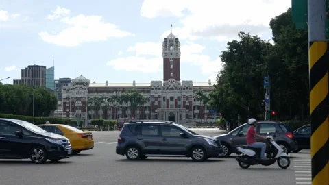 View to the main street intersection among the capital city of Taiwan at ce.. Stock Footage 256858135
