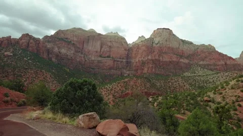 View of Majestic Red Rock Cliffs in Zion National Park, Utah, USA Stock Footage 331998876