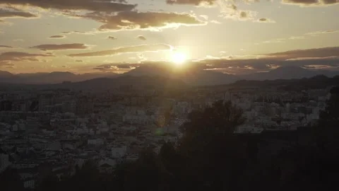 View of Malaga from Gibralfaro Castle Viewpoint at sunset Stock Footage 240097429