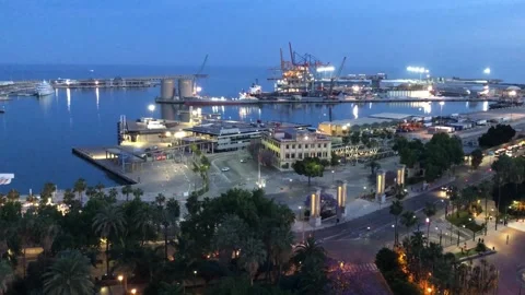 View of Malaga Port at dusk in May, Andalusia, Spain 스톡 동영상 281263089
