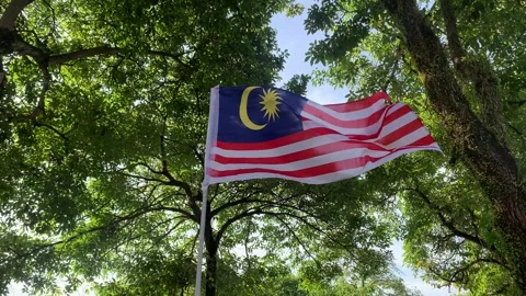A view of the Malaysian flag flying in conjunction with the independence day Stock Footage 346360095