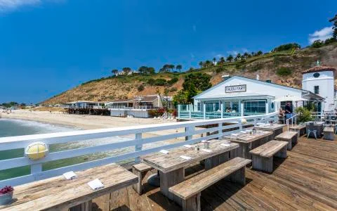 View of Malibu Beach from Malibu Pier, Malibu, California, United States of A Фото