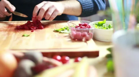 View of man hands cutting raspberries Stock Footage 59541393