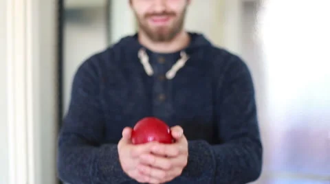 View of man hands holding apple Stock Footage 59541738