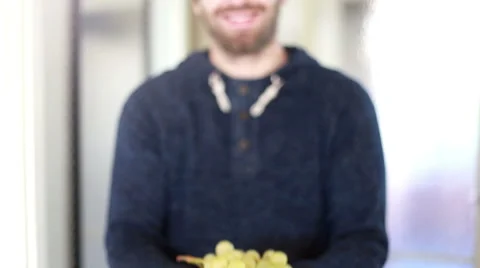 View of man hands holding bunch of green grapes Video stock 59541767