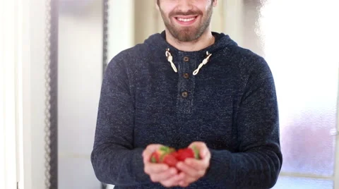 View of man hands holding fresh strawberries Stock Footage 59541781