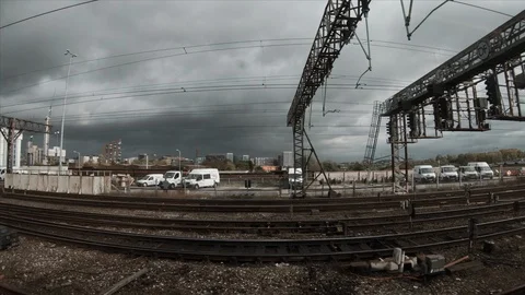 View of Manchester Piccadilly Station from inside the train as it travels by Stock Footage 118959859