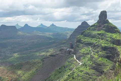 View of Mangi hill and Mulher fort. Mangi Tungi hills. Nashik, Maharashtra... Stock Photos