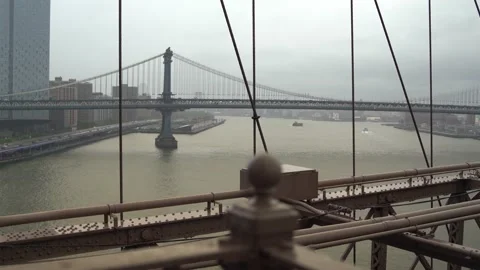 View of Manhattan Bridge from Brooklyn Bridge Stock Footage 138905135
