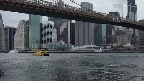 View to Manhattan from Brooklyn Bridge Park Stock Footage 69944401