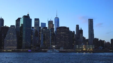 View to Manhattan from Brooklyn Bridge Park Stock Footage 69945038